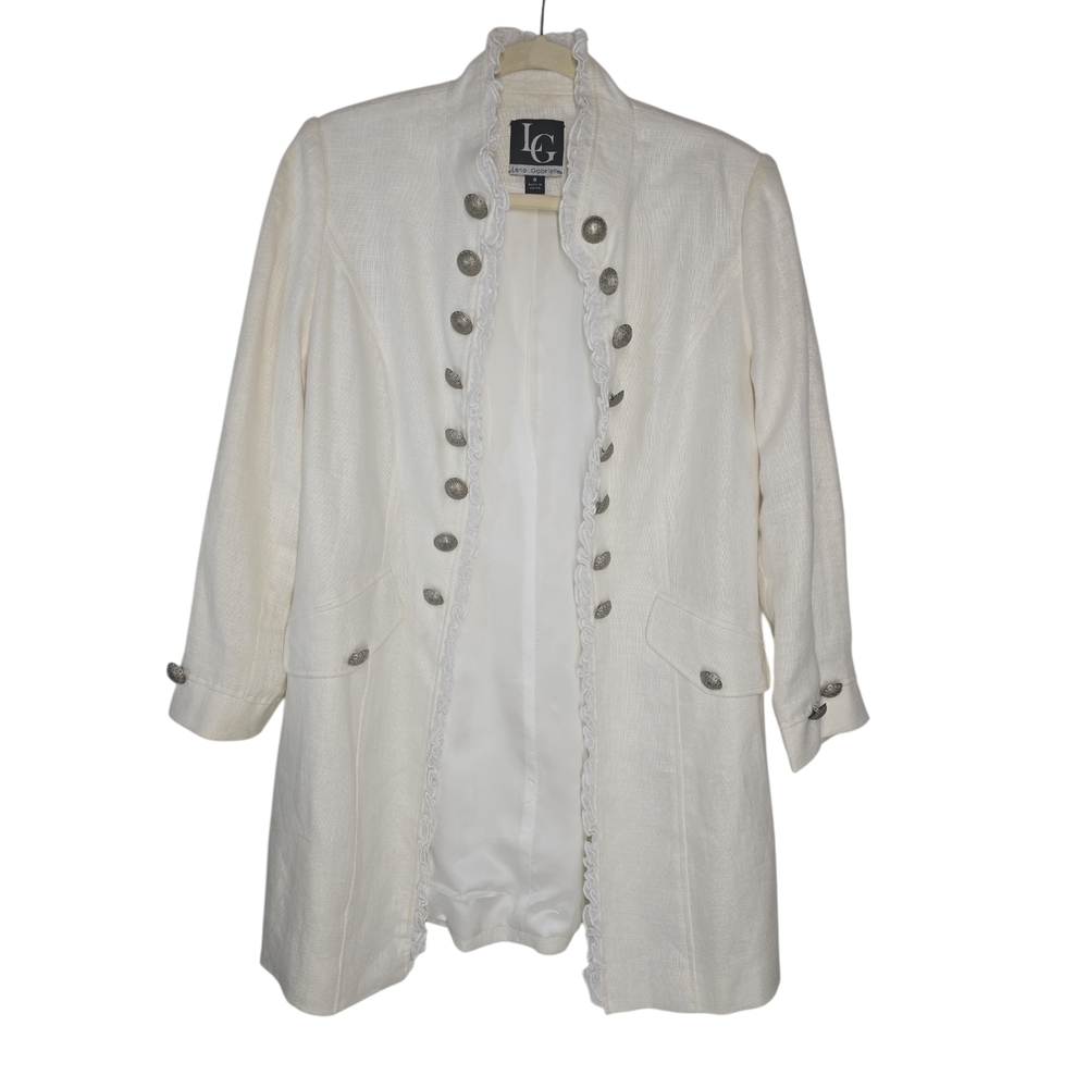 Lena Gabrielle Linen Blazer Womens Size 8 IVORY Open Long